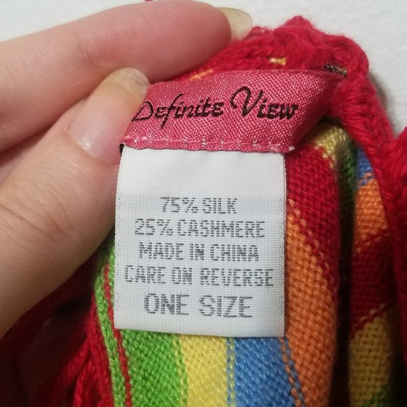 Silk Rainbow Button Up Knit Top with Matching Scarf | One Size | Definite View - Picture 3 of 4